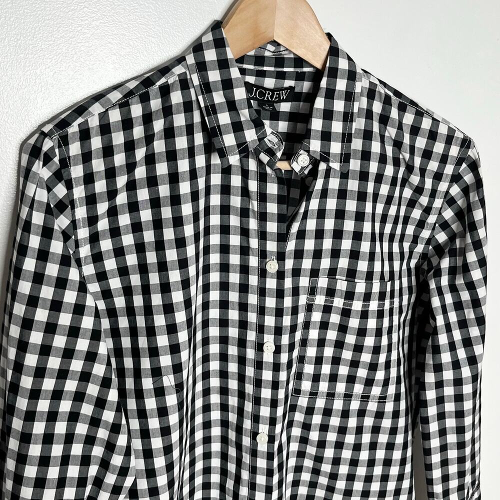 J.Crew Black White Gingham Button Front Cotton Shirt Size 4 - Picture 4 of 10